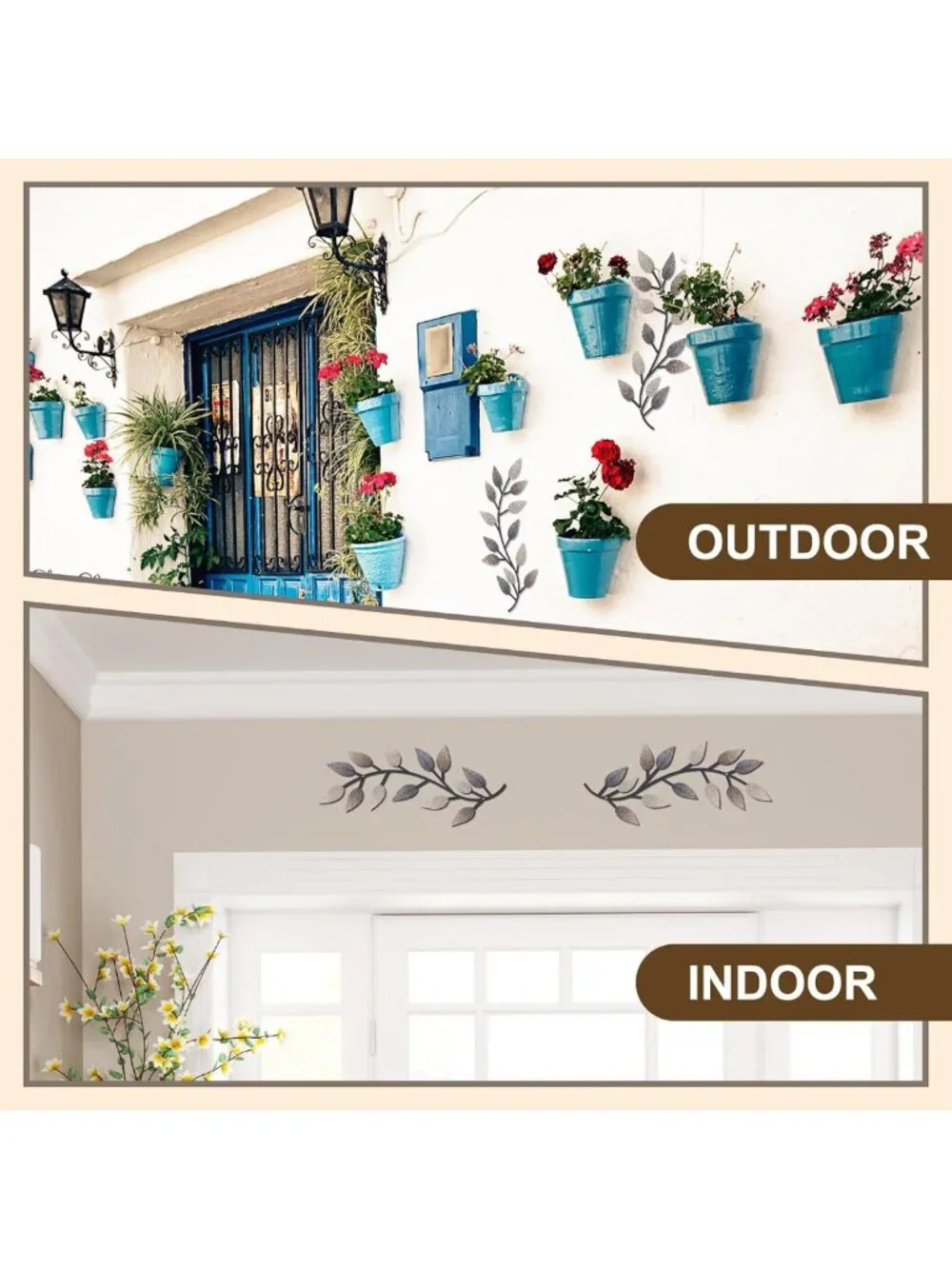Vintage Metal Leaf Wall Art Set - 2-Piece Olive Branch Decor for Living Room